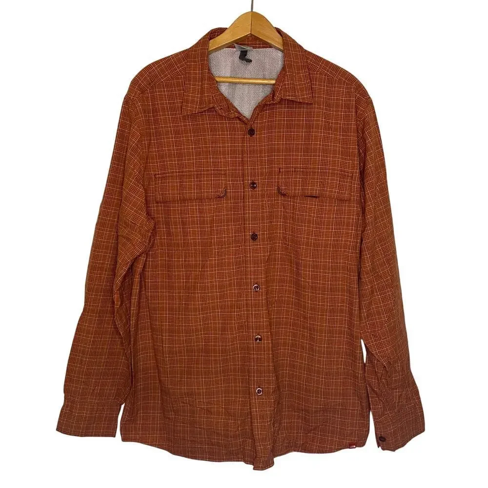 The North Face Orange Shirt Mens Long Sleeve Button Up Hike Fish Hunting Large
